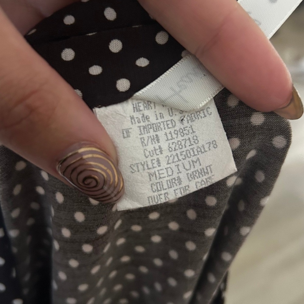 Vintage Y2K Heart Soul Polka Dot Top Medium Brown Ruffle V-Neck Cinched Tie Back - Picture 5 of 5